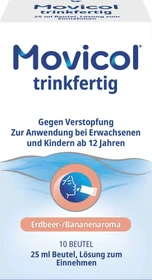 Norgine Movicol trinkfertig Erdbeer-/Bananenaroma Lösung Beutel, 10 Stück
