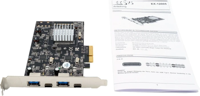 Exsys 4 Port USB 3.2 Gen 2x1 PCIe-Karte, 2x USB-C 3.1/2x USB-A 3.1, PCIe 3.0 x4