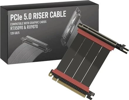 LinkUP AVA5 v4 ITX Armour Riser Kabel, links gerichtet, gewinkelt, PCIe 5.0, 100mm, schwarz