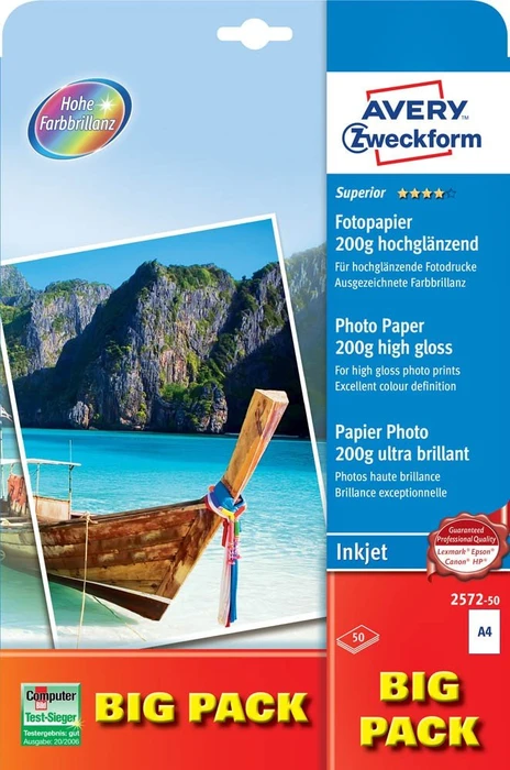 Avery-Zweckform Superior Fotopapier hochglänzend weiß, A4, 200g/m², 50 Blatt