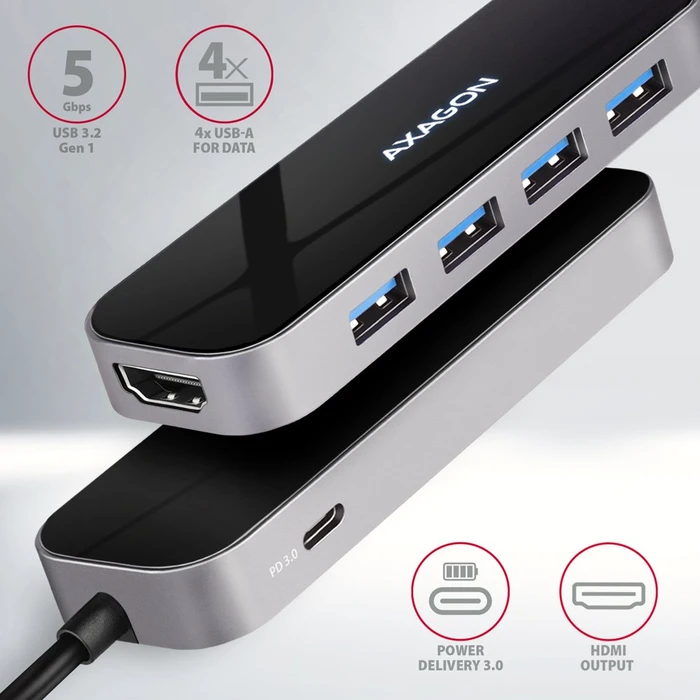 Axagon 6in1 USB-C Combo Hub, USB-C 3.0 [Stecker]