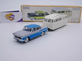 Norev Simca Vedette Chambord 1958 & Hénon Wohnwagen blau Léman & grau
