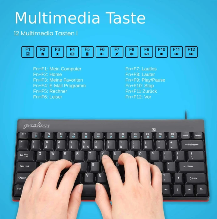 Perixx Periboard-422 Mini-C Keyboard, schwarz, USB, DE
