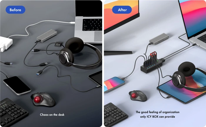 RaidSonic Icy Box Club Hub 618, IB-AC618A USB-Hub, 7x USB-A 3.1, USB-B 3.1 [Buchse]