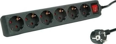 Roline / Secomp Steckdosenleiste mit Schalter, 6-fach, 3m, schwarz