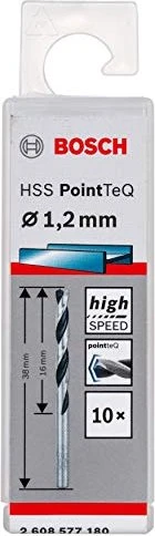 Bosch Professional HSS PointTeQ Spiralbohrer, 1.2x16x38mm, 10 Stück