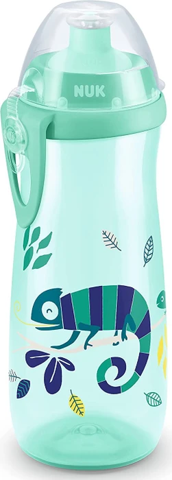 NUK Sports Cup Trinkflasche mit Push-Pull Tülle Chamäleon Effekt, 24+M, 450ml, grün