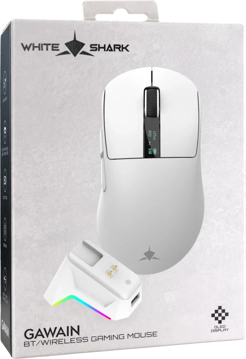 White Shark Gawain Wireless Gaming Mouse mit Ladestation, weiß, USB/Bluetooth