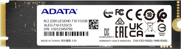 ADATA LEGEND 710 512GB, M.2 2280 / M-Key / PCIe 3.0 x4, Kühlkörper