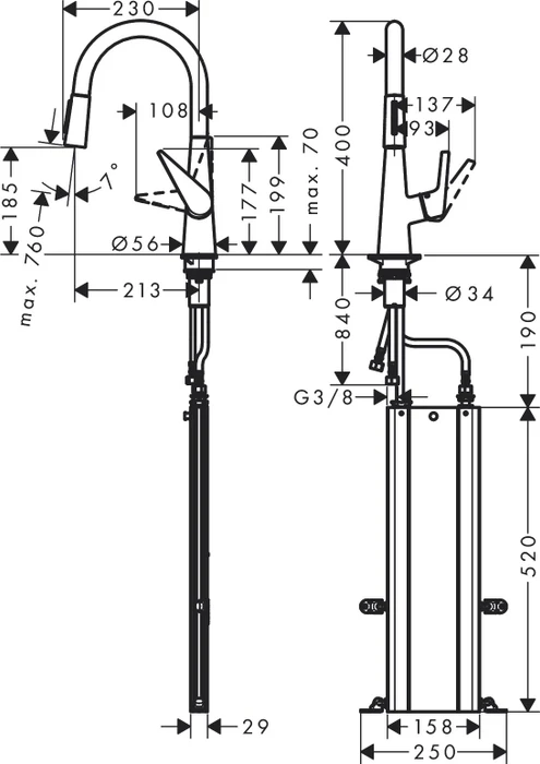 Hansgrohe Talis M51 200 2jet ausziehbar mit Schlauchbox chrom
