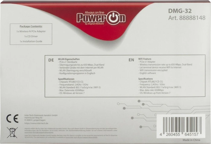 Inter-Tech PowerOn DMG-32, 2.4GHz/5GHz WLAN, PCIe x1