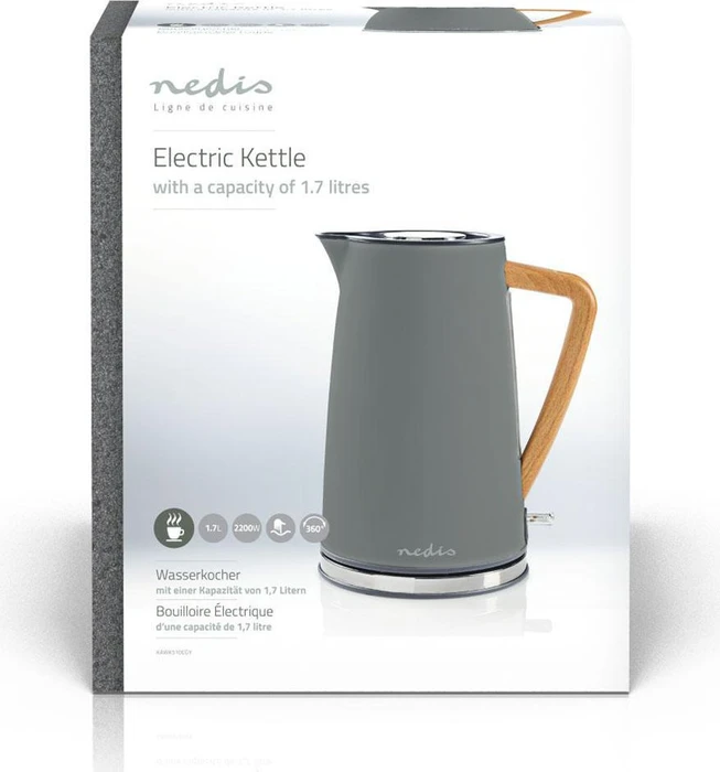 Nedis KAWK510EGY Soft-Touch Wasserkocher mit Holzgriff
