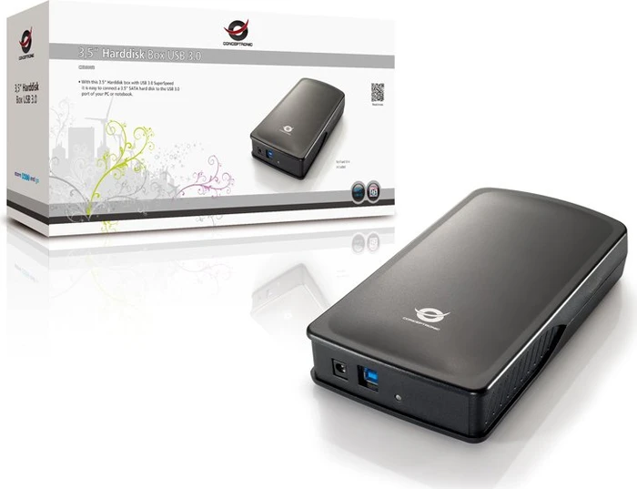 Conceptronic Grab'n'GO Hard Disk Box, schwarz, 3.5", USB-B 3.0