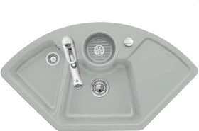 Villeroy & Boch Solo Eck Einbau Becken mittig mit Ablauffernbedienung fossil