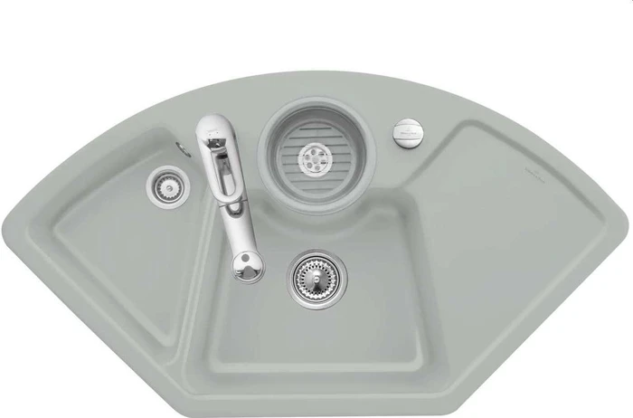 Villeroy & Boch Solo Eck Einbau Becken mittig mit Ablauffernbedienung fossil