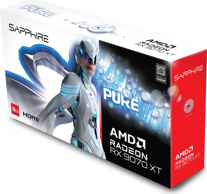 Sapphire Pure Radeon RX 9070 XT, 16GB GDDR6, 2x HDMI, 2x DP, lite retail