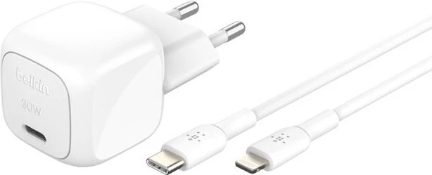 Belkin BoostCharge USB-C-Ladegerät + USB-C-/Lightning-Kabel (30W) weiß