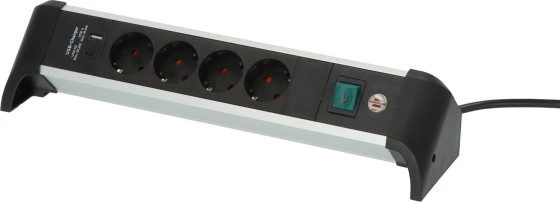 Brennenstuhl Alu-Office-Line Tischsteckdose, 4-fach, 1.8m, schwarz