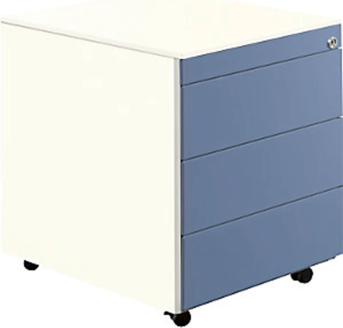 mauser Rollcontainer line, 570x600mm, 1x Utensilienauszug, 1x Materialschublade, 1x Hängeregistratur, reinweiß/taubenblau