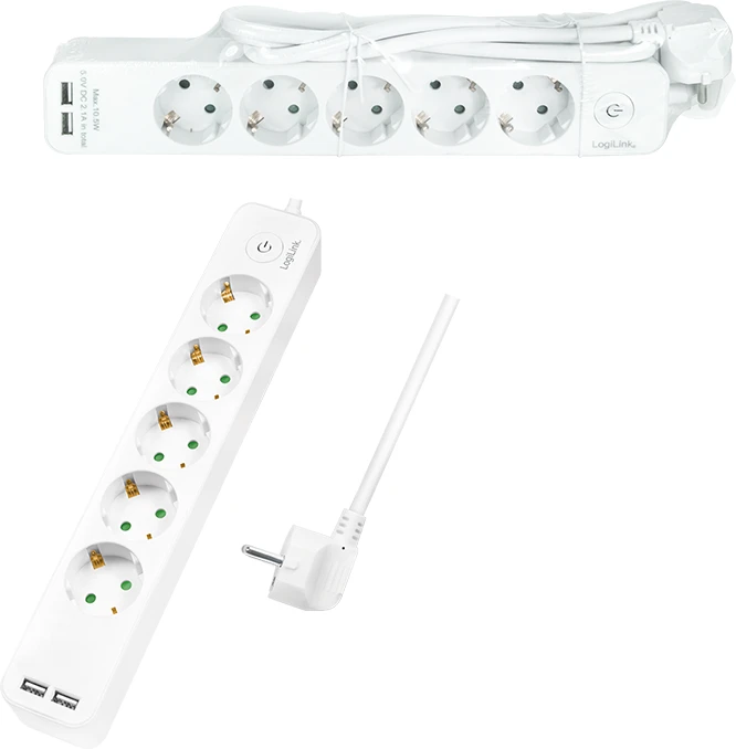 LogiLink Steckdosenleiste mit USB-Ladefunktion, 5-fach, Schalter, 1.5m, weiß