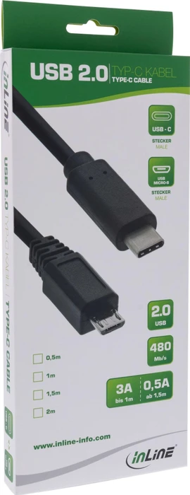 InLine USB 2.0 Kabel, USB 2.0 Micro-B/USB-C 2.0, 0.5m