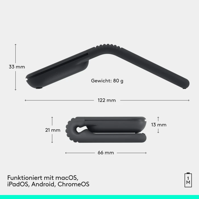Logitech Mobi Fold for Business Graphite, dunkelgrau, Logi Bolt, USB/Bluetooth