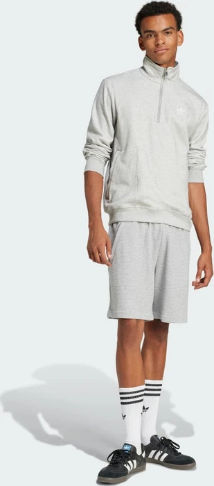 adidas Trefoil Essentials Waffle 1/2 Zip Sweatshirt medium grey heather (Herren)