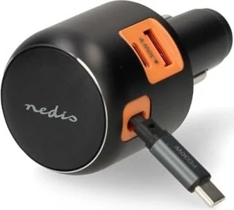 Nedis Auto-Ladegerät 30W aufrollbares USB-C-Kabel schwarz