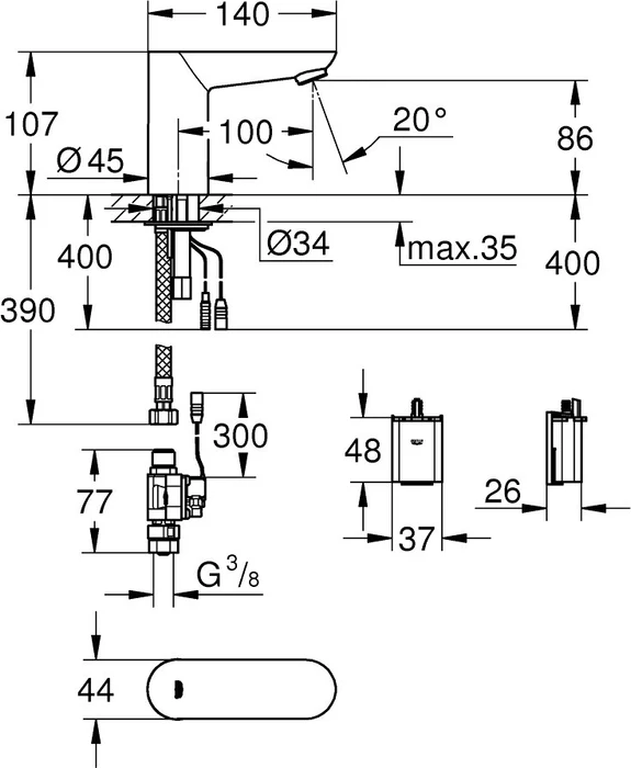 Grohe Euroeco CE elektrische Waschbeckenarmatur chrom