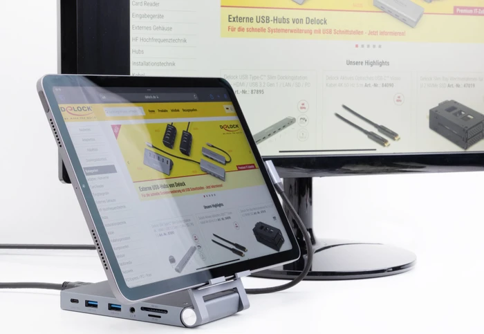 DeLOCK Tablet und Notebook Dockingstation 4K mit integrierter Halterung, USB-C 3.0 [Buchse]