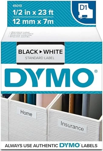 Dymo D1 Beschriftungsband, 12mm, schwarz/weiß