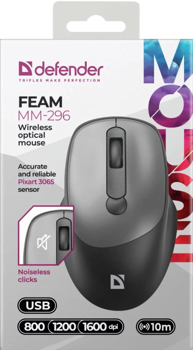 Defender Feam MM-296 Wireless Optical Mouse grau, USB