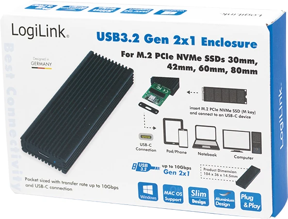 LogiLink externes Gehäuse, M.2 NVMe SSD, USB-C 3.1