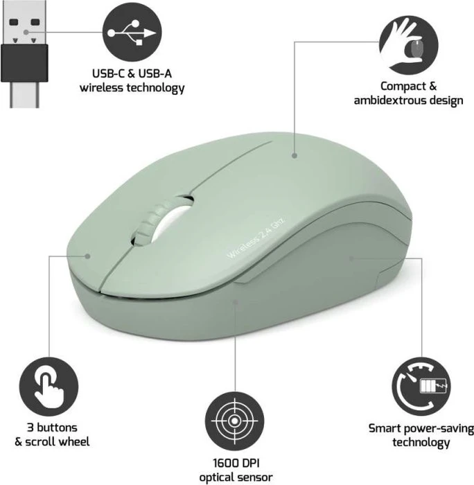 Port Designs Wireless Mouse Collection II olivgrün, USB-C/USB-A