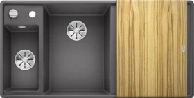 Blanco Axia III 6 S-F InFino Becken links mit Ablauffernbedienung felsgrau inkl. Holzschneidebrett