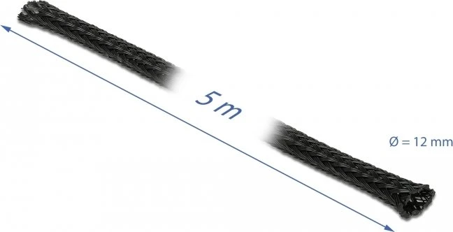 DeLOCK Geflechtschlauch dehnbar, 12mm, 5m, schwarz