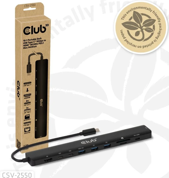 Club 3D 10-in-1 Hub USB Typ-C 140W, USB-C 3.1 [Buchse]