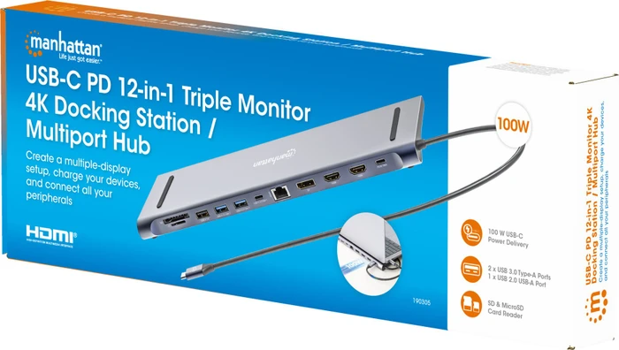 Manhattan 12-Port USB-C Docking Station / Multiport Hub