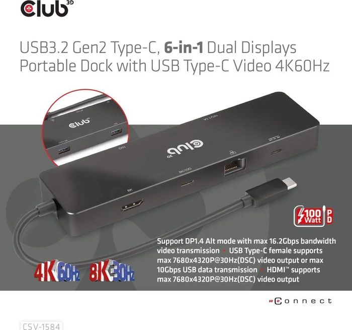 Club 3D 6in1 PD Charging Hub, USB-C 3.1 [Stecker]