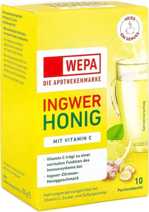 Wepa Ingwer + Honig + Vitamin C Pulver Beutel, 100g (10x 10g)