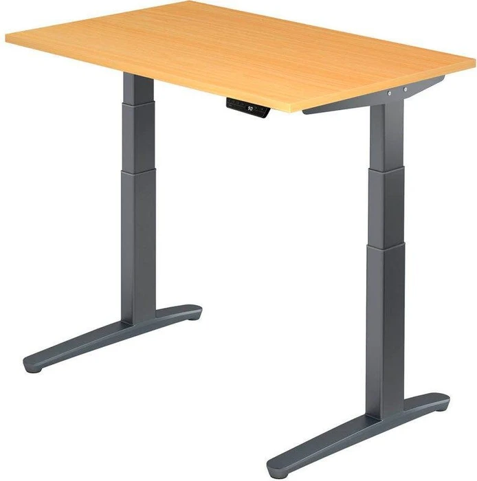 Hammerbacher Ergonomic Aktiv XBHM12 elektrisch höhenverstellbarer Sitz-Steh-Schreibtisch 120x80cm Buche/graphit