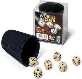 Würfelbecher mit 6 Würfeln