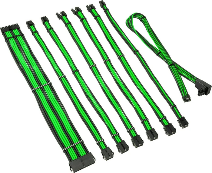 Kolink Core Pro Braided Cable Extension Kit 12V-2x6, Typ 2, Sense-Pins an der Unterseite, Venom Green