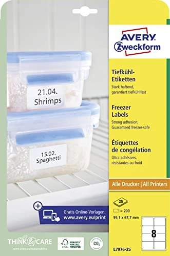 Avery-Zweckform Tiefkühletiketten, 99.1x67.7mm, weiß, 25 Blatt (200 Etiketten)