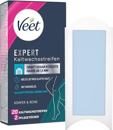 Veet Expert Körper & Beine Alle Hauttypen inkl. sensibler Haut Kaltwachsstreifen, 20 Stück