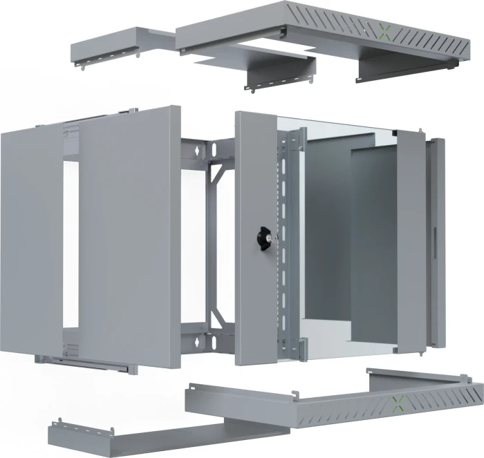 EFB Elektronik X-Rack 19" Wandgehäuse 12HE, fest, eigenbelüftet, tiefenverstellbar, 400-600mm, Sicherheitsglastür, IP20, RAL 7035, 600mm tief