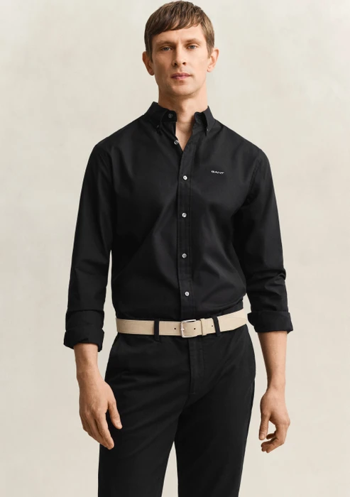 Gant Regular Fit Pinpoint Oxford Hemd langarm schwarz (Herren)