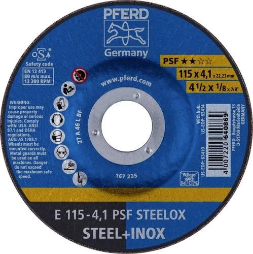 Pferd E 115-4.1 PSF STEELOX Schleifscheibe, 115x4.1x22.23mm, 10 Stück