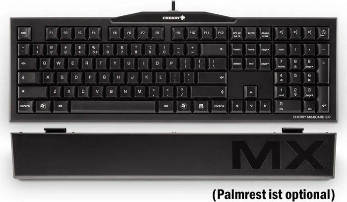 Cherry MX Board 3.0, Logo weiß/Status LEDs grün, Kabel abnehmbar, MX RED, USB, DE