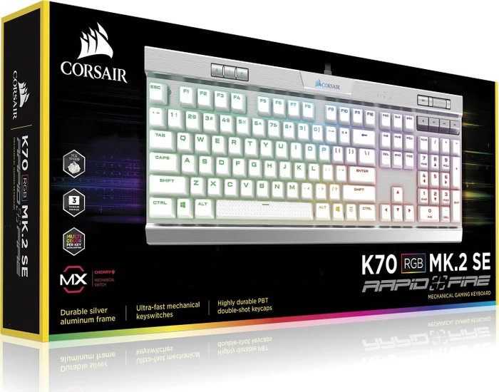 Corsair Gaming K70 RGB MK.2 SE, PBT, MX SPEED RGB Silver, USB, UK